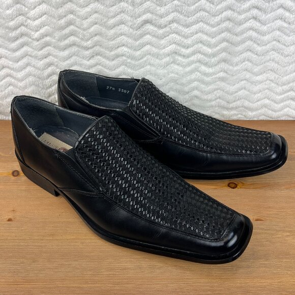 Woven Leather Mens Loafers Shoes Square Toe Retro Slip On Lamasini Sz 9 US EU 43 - Picture 1 of 16